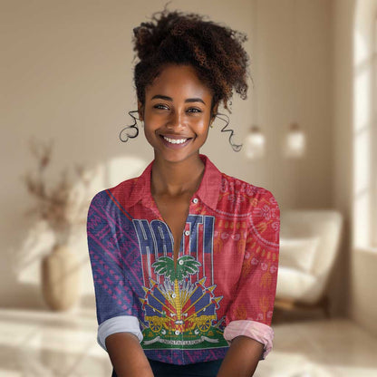 Haiti National Emblem Women Casual Shirt Dashiki and Polynesian Pattern