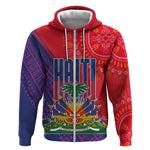 Haiti National Emblem Zip Hoodie Dashiki and Polynesian Pattern