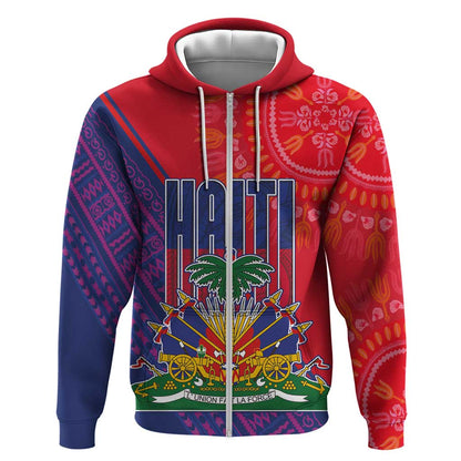 Haiti National Emblem Zip Hoodie Dashiki and Polynesian Pattern