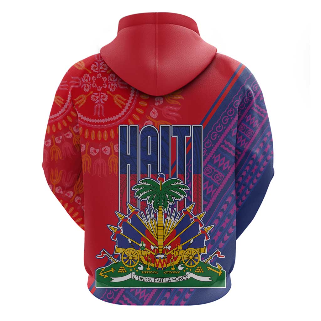 Haiti National Emblem Zip Hoodie Dashiki and Polynesian Pattern