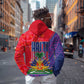 Haiti National Emblem Zip Hoodie Dashiki and Polynesian Pattern