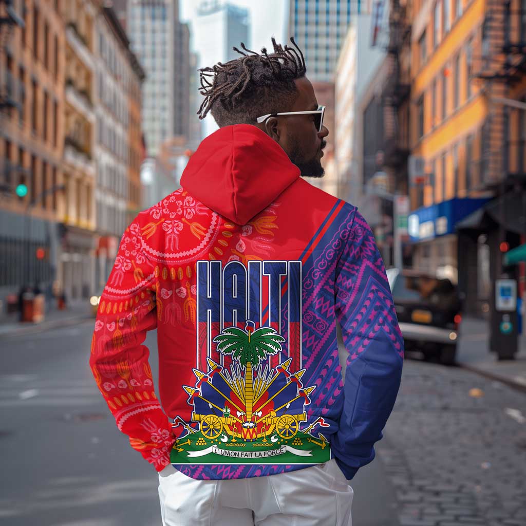 Haiti National Emblem Zip Hoodie Dashiki and Polynesian Pattern