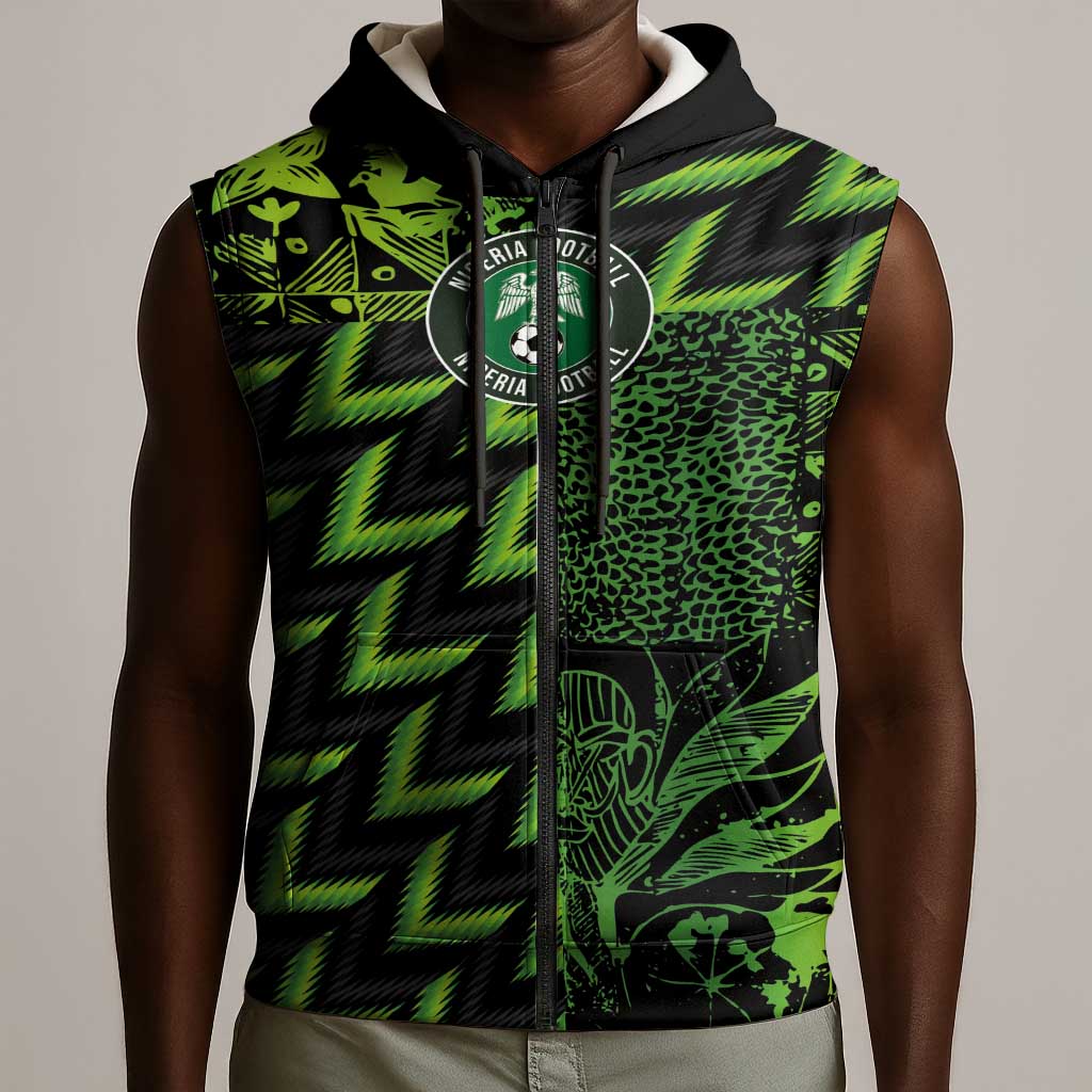 Nigeria Football Custom Sleeveless Zip Hoodie Champions-Super Eagles - African Pride