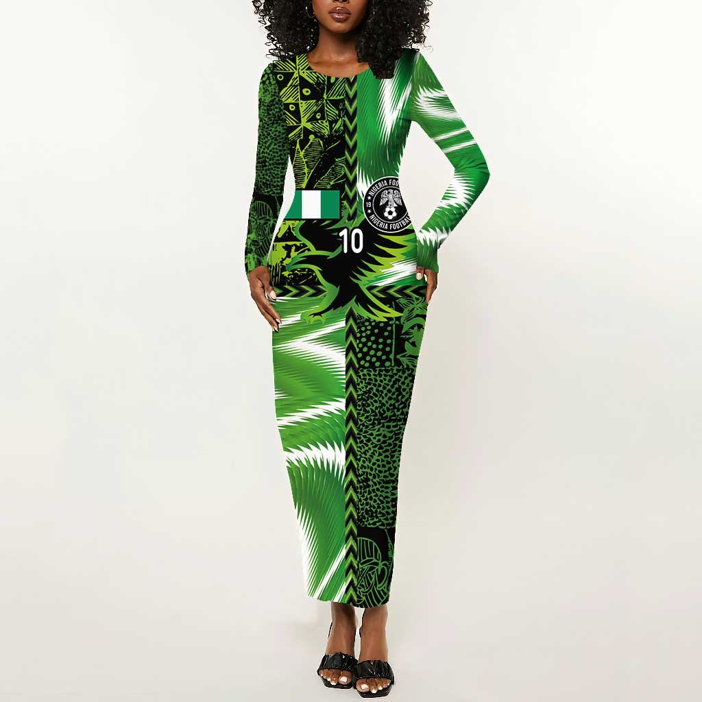 Nigeria Football Custom Long Sleeve Bodycon Dress Super Eagles-Africa Spirit - African Pride