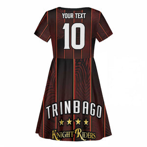 Custom Afro-Trinbago Cricket Knight Riders Kid Short Sleeve Dress Palm Leaves Stripes Style - African Pride