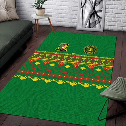Cameroon Football Area Rug Tribal Motifs Green Color - African Pride