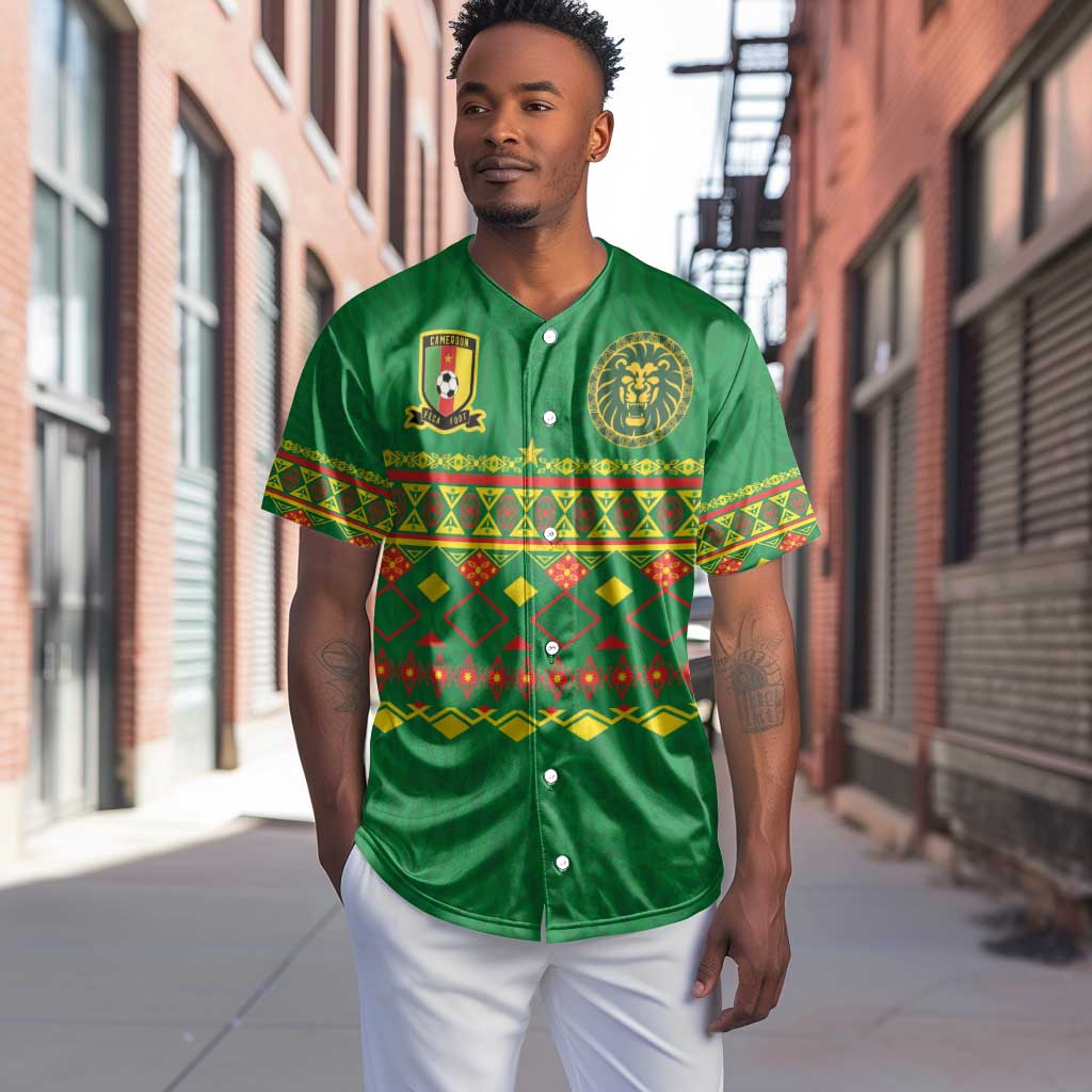 Custom Cameroon Football Baseball Jersey Tribal Motifs Green Color - African Pride