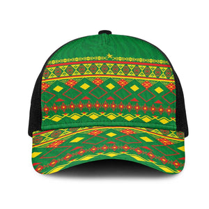 Cameroon Football Baseball Net Cap Tribal Motifs Green Color - African Pride
