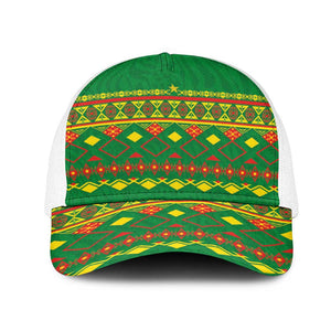 Cameroon Football Baseball Net Cap Tribal Motifs Green Color - African Pride