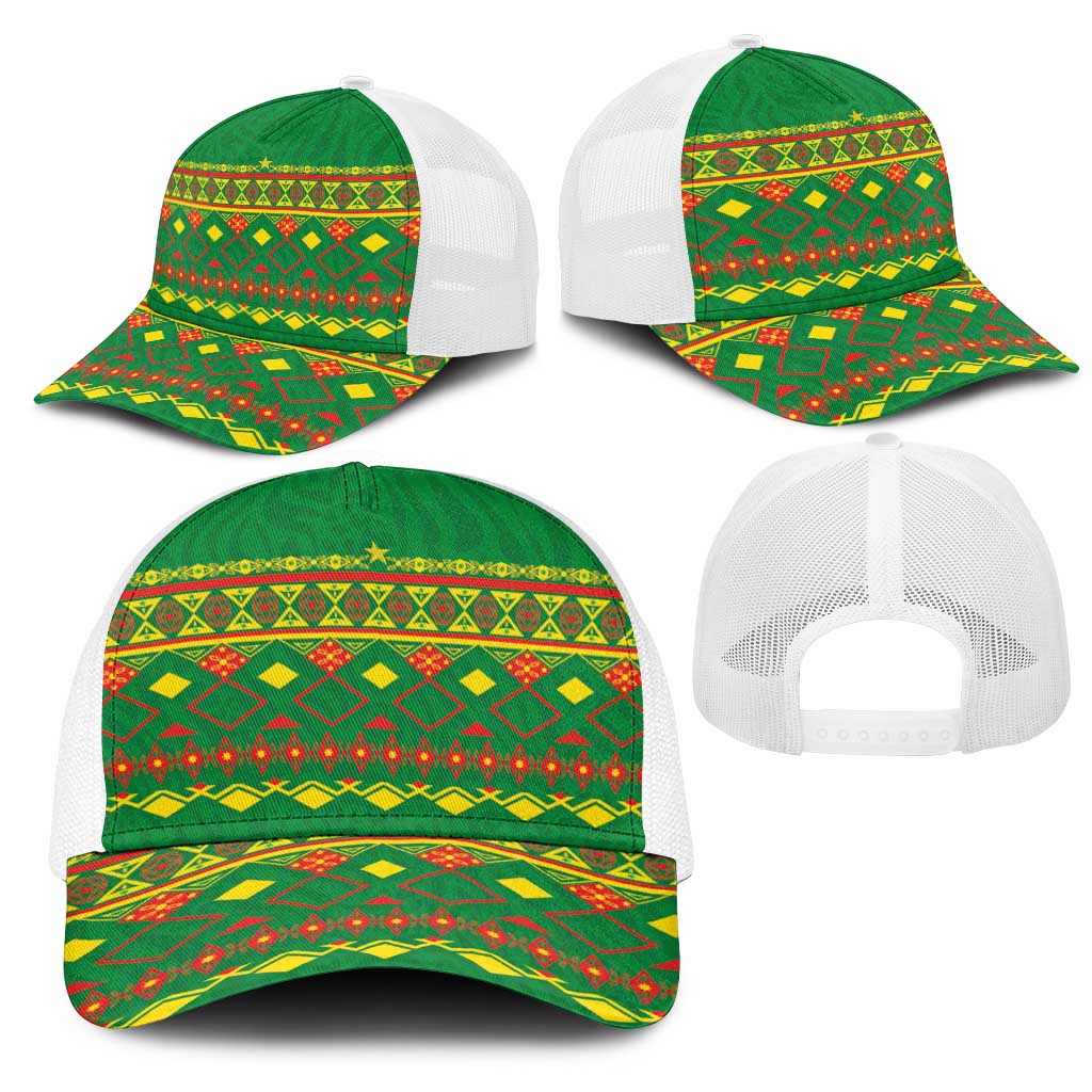 Cameroon Football Baseball Net Cap Tribal Motifs Green Color - African Pride