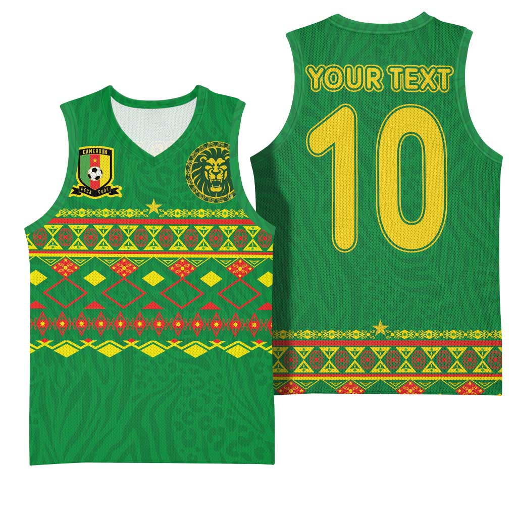 Custom Cameroon Football Basketball Jersey Tribal Motifs Green Color LT03