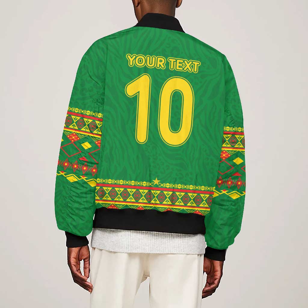 Custom Cameroon Football Bomber Jacket Tribal Motifs Green Color - African Pride