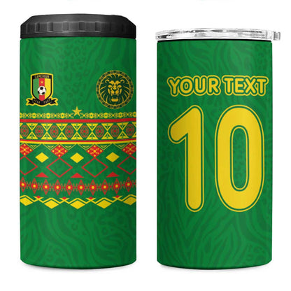 Custom Cameroon Football 4 in 1 Can Cooler Tumbler Tribal Motifs Green Color - African Pride