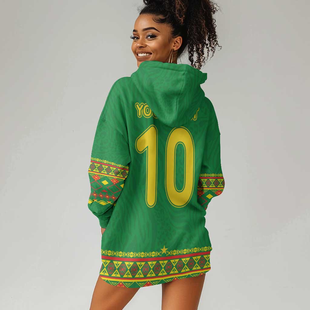 Custom Cameroon Football Hoodie Dress Tribal Motifs Green Color - African Pride