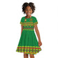 Custom Cameroon Football Kid Short Sleeve Dress Tribal Motifs Green Color - African Pride