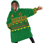 Custom Cameroon Football Kid Wearable Blanket Hoodie Tribal Motifs Green Color - African Pride