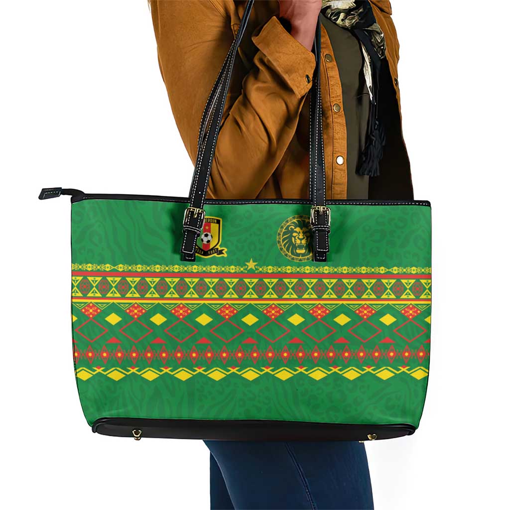 Cameroon Football Leather Tote Bag Tribal Motifs Green Color - African Pride