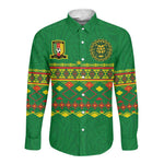 Custom Cameroon Football Long Sleeve Button Shirt Tribal Motifs Green Color - African Pride