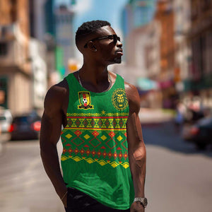 Custom Cameroon Football Men Tank Top Tribal Motifs Green Color - African Pride
