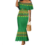 Custom Cameroon Football Mermaid Dress Tribal Motifs Green Color - African Pride