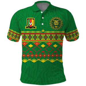 Custom Cameroon Football Polo Shirt Tribal Motifs Green Color - African Pride