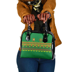 Cameroon Football Shoulder Handbag Tribal Motifs Green Color - African Pride