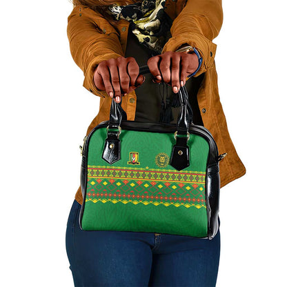 Cameroon Football Shoulder Handbag Tribal Motifs Green Color - African Pride