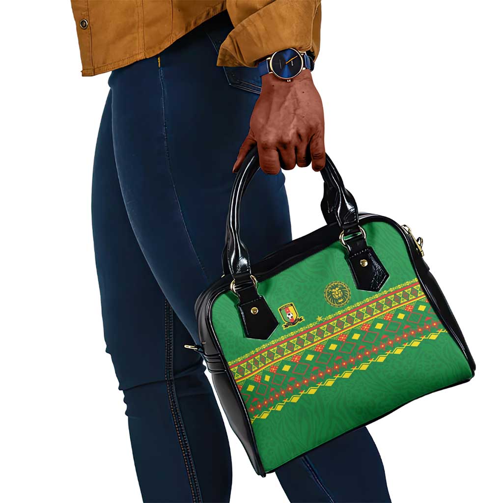 Cameroon Football Shoulder Handbag Tribal Motifs Green Color - African Pride