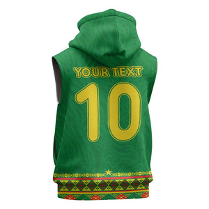 Custom Cameroon Football Sleeveless Hoodie Tribal Motifs Green Color - African Pride