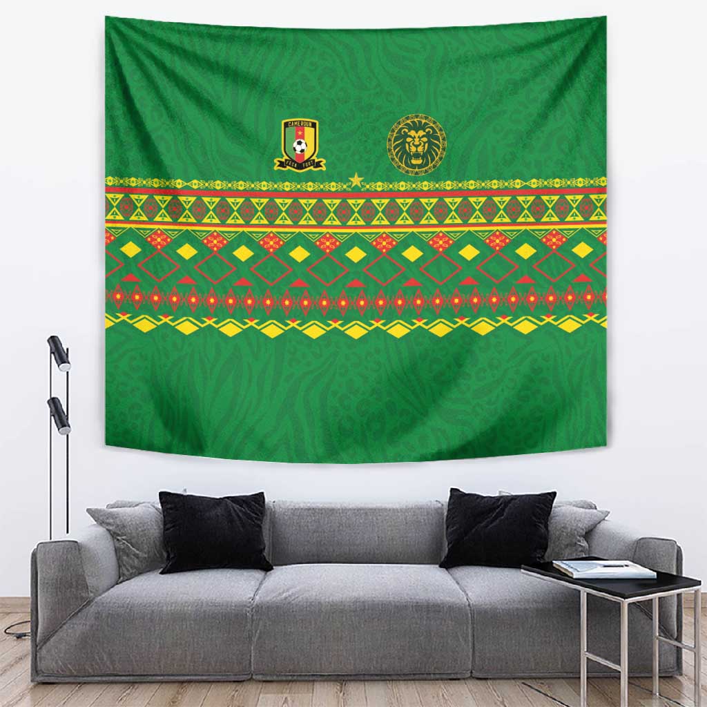 Cameroon Football Tapestry Tribal Motifs Green Color - African Pride