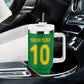 Custom Cameroon Football Tumbler With Handle Tribal Motifs Green Color - African Pride
