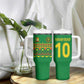 Custom Cameroon Football Tumbler With Handle Tribal Motifs Green Color - African Pride