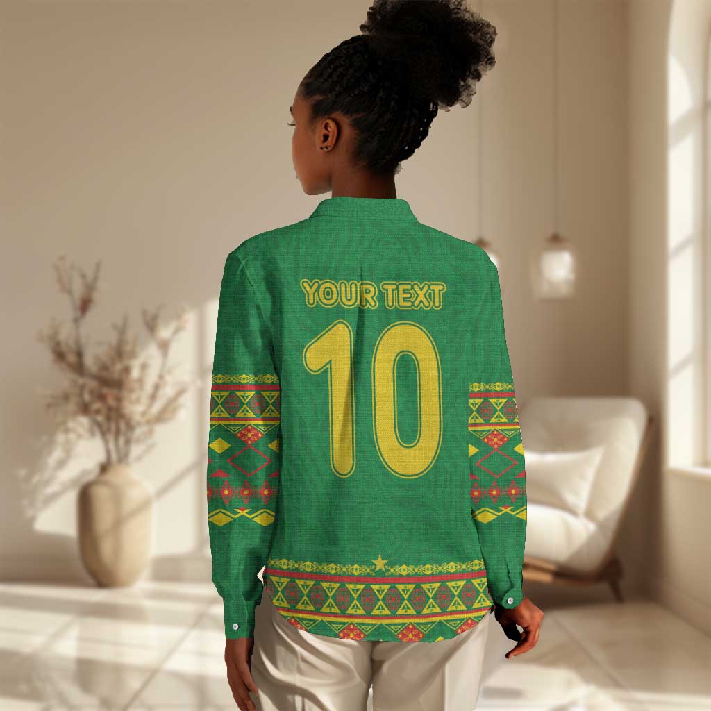 Custom Cameroon Football Women Casual Shirt Tribal Motifs Green Color - African Pride