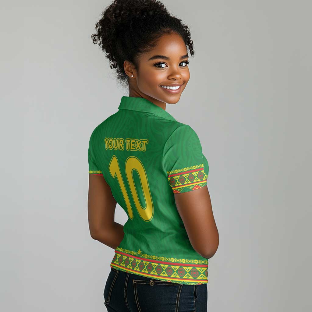 Custom Cameroon Football Women Polo Shirt Tribal Motifs Green Color - African Pride