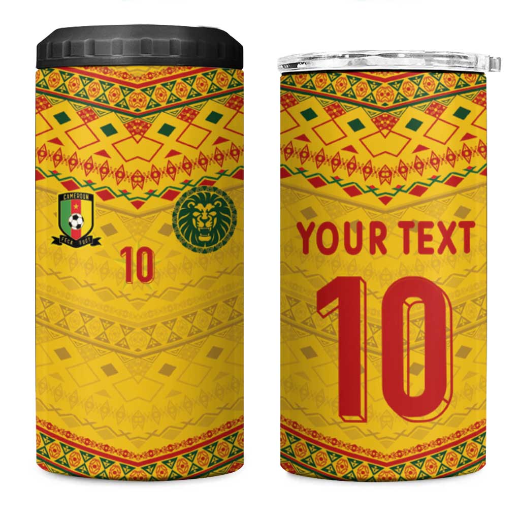 Custom Cameroon Football 4 in 1 Can Cooler Tumbler Tribal Motifs Yellow Color - African Pride