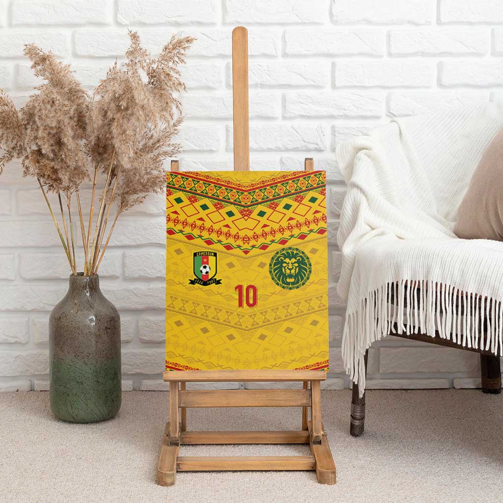 Custom Cameroon Football Canvas Wall Art Tribal Motifs Yellow Color - African Pride