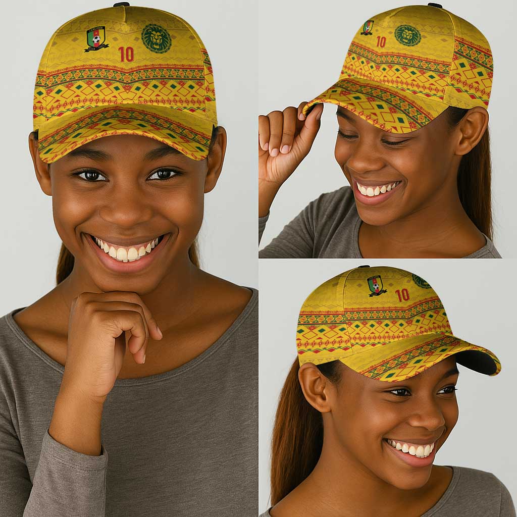 Custom Cameroon Football Classic Cap Tribal Motifs Yellow Color - African Pride