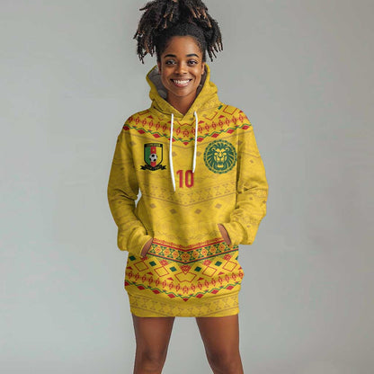 Custom Cameroon Football Hoodie Dress Tribal Motifs Yellow Color - African Pride