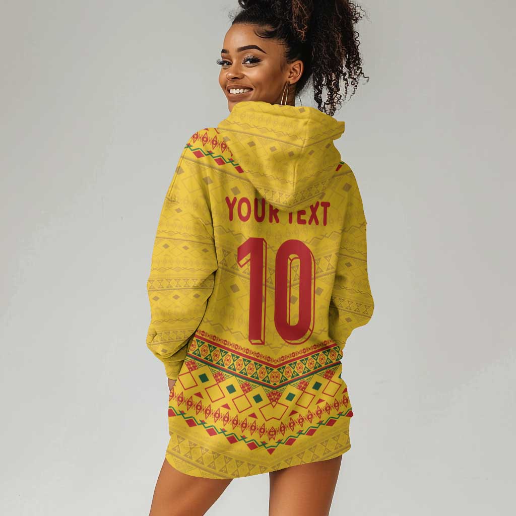 Custom Cameroon Football Hoodie Dress Tribal Motifs Yellow Color - African Pride