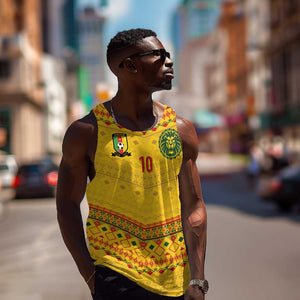 Custom Cameroon Football Men Tank Top Tribal Motifs Yellow Color - African Pride