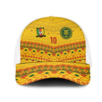 Custom Cameroon Football Mesh Trucker Cap Tribal Motifs Yellow Color - African Pride