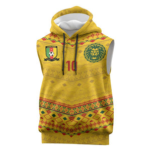 Custom Cameroon Football Sleeveless Hoodie Tribal Motifs Yellow Color - African Pride
