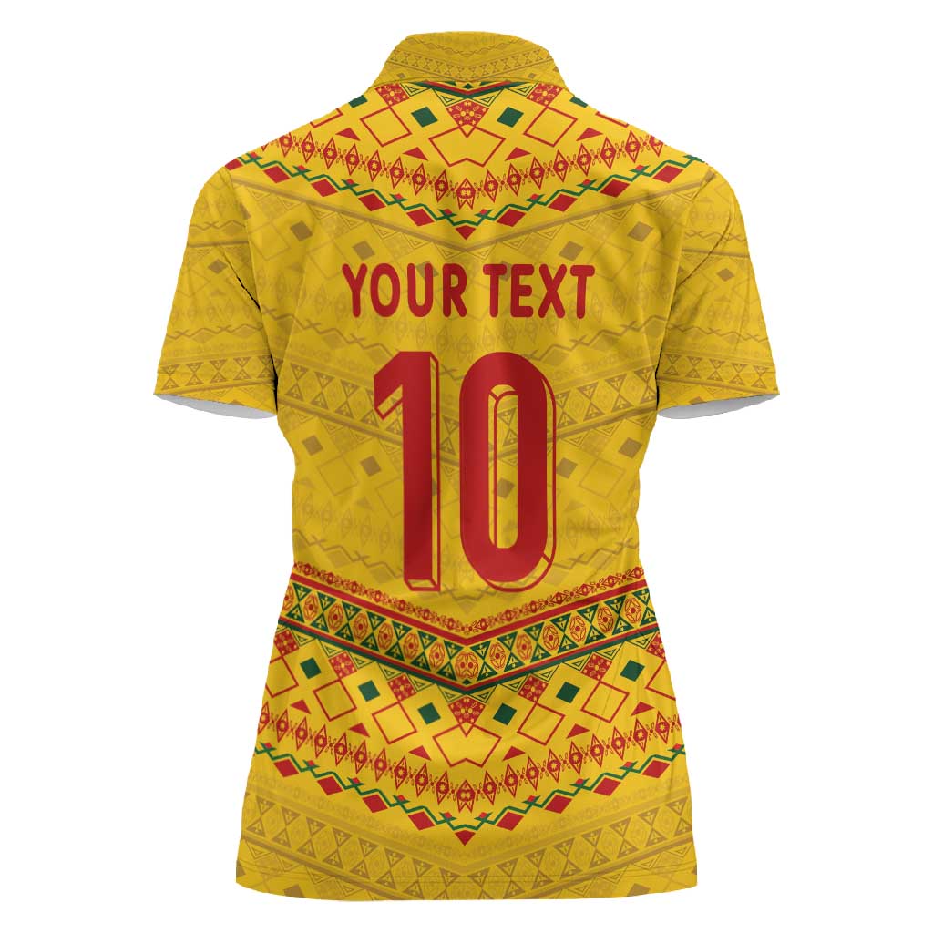Custom Cameroon Football Women Polo Shirt Tribal Motifs Yellow Color - African Pride