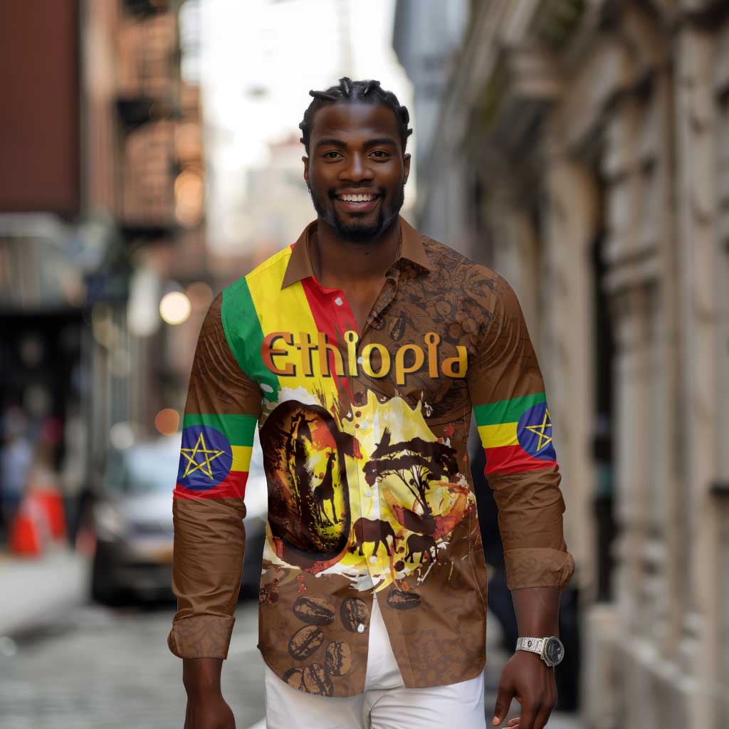 Ethiopia's Pride - Coffee Culture Long Sleeve Button Shirt