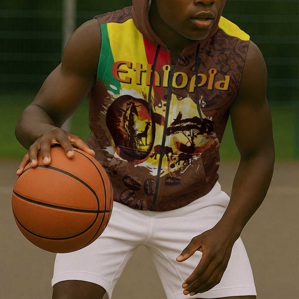 Ethiopia's Pride - Coffee Culture Sleeveless Zip Hoodie - African Pride