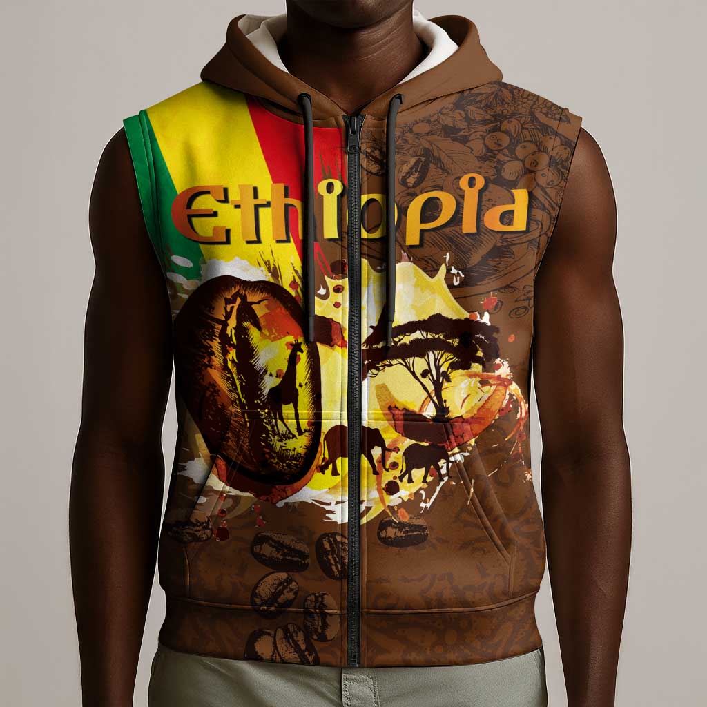 Ethiopia's Pride - Coffee Culture Sleeveless Zip Hoodie - African Pride
