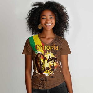 Ethiopia's Pride - Coffee Culture Women V-Neck T-Shirt
