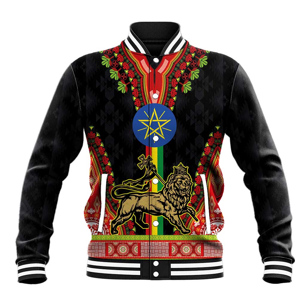 Ethiopia Lion of Judah and The Star Seal Baseball Jacket Dashiki Style