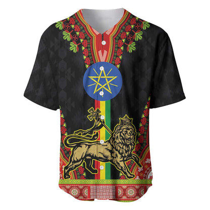 Ethiopia Lion of Judah and The Star Seal Baseball Jersey Dashiki Style