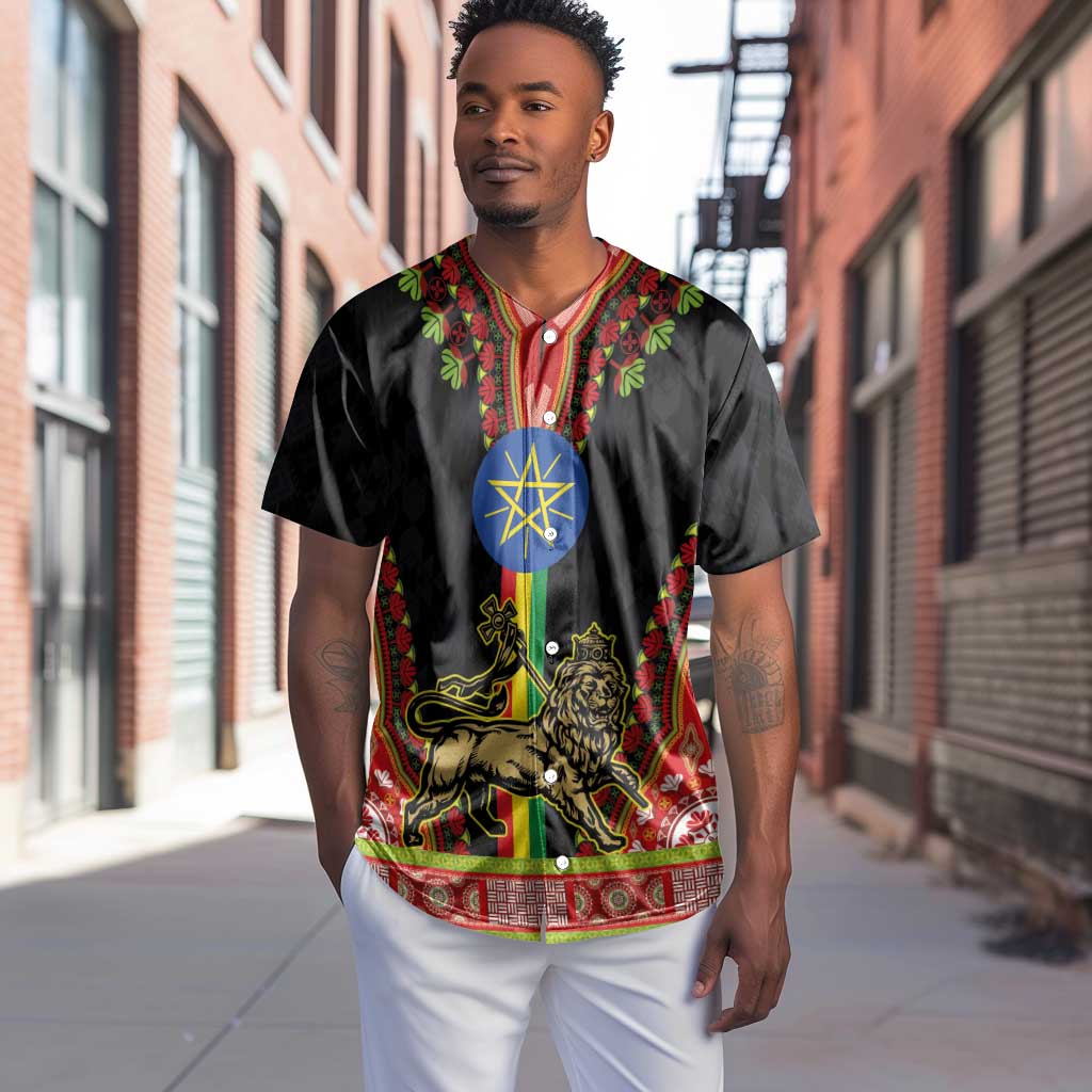Ethiopia Lion of Judah and The Star Seal Baseball Jersey Dashiki Style